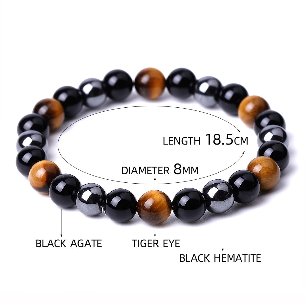 genuine black onyx hematite tiger eye crystal stone beads combo adjustable elastic bracelet for weight loss men and women