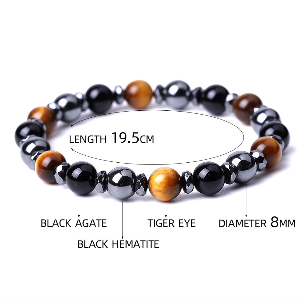 genuine black onyx hematite tiger eye crystal stone beads combo adjustable elastic bracelet for weight loss men and women