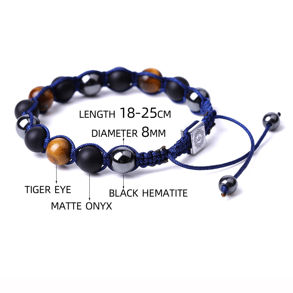 genuine black onyx hematite tiger eye crystal stone beads combo adjustable elastic bracelet for weight loss men and women