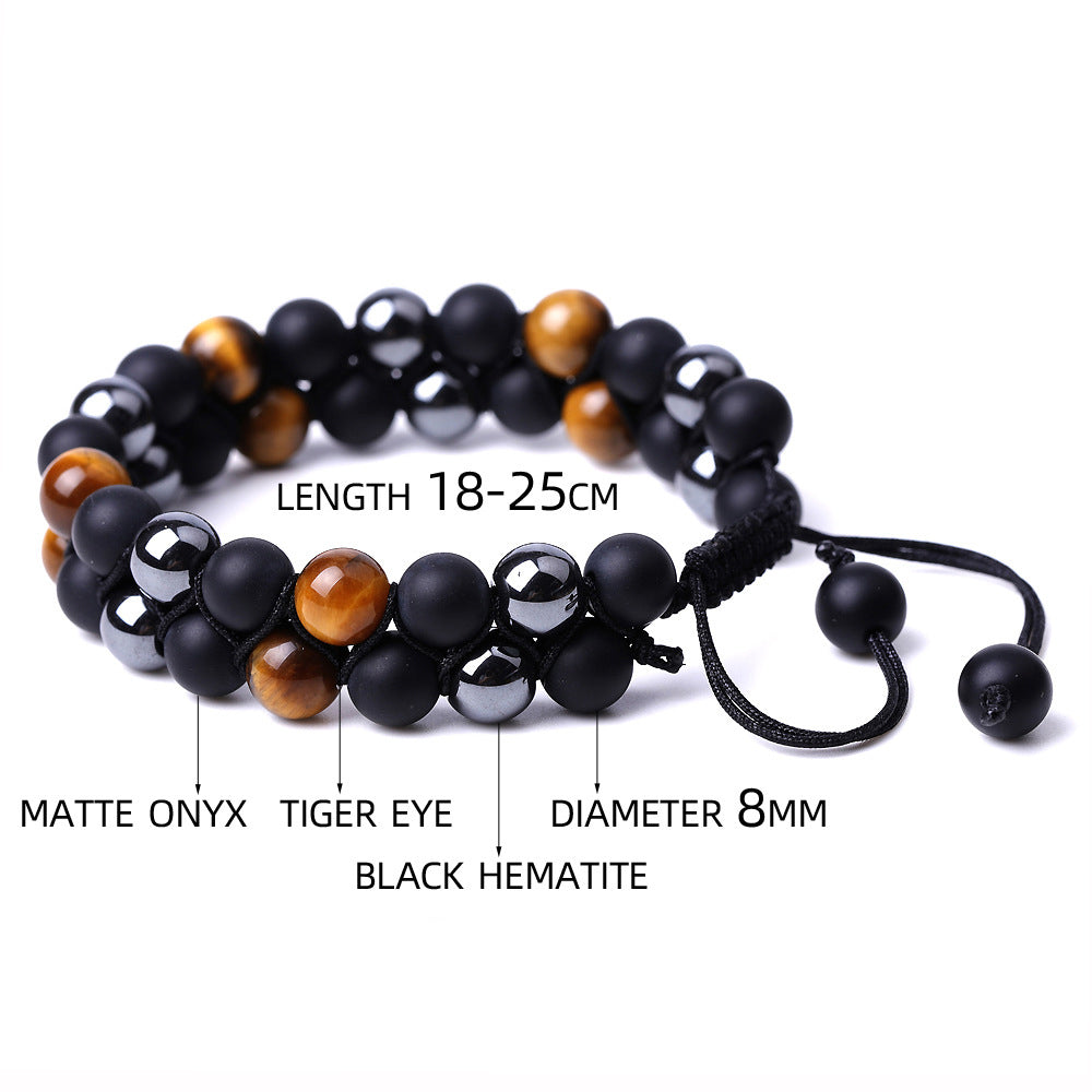 genuine black onyx hematite tiger eye crystal stone beads combo adjustable elastic bracelet for weight loss men and women