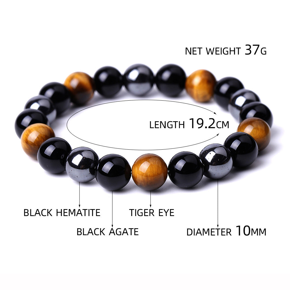 genuine black onyx hematite tiger eye crystal stone beads combo adjustable elastic bracelet for weight loss men and women