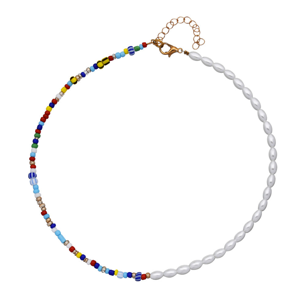 handmade colorful bohemian layers glass seed beads abs pearl beads smile letter charm layered necklace jewelry