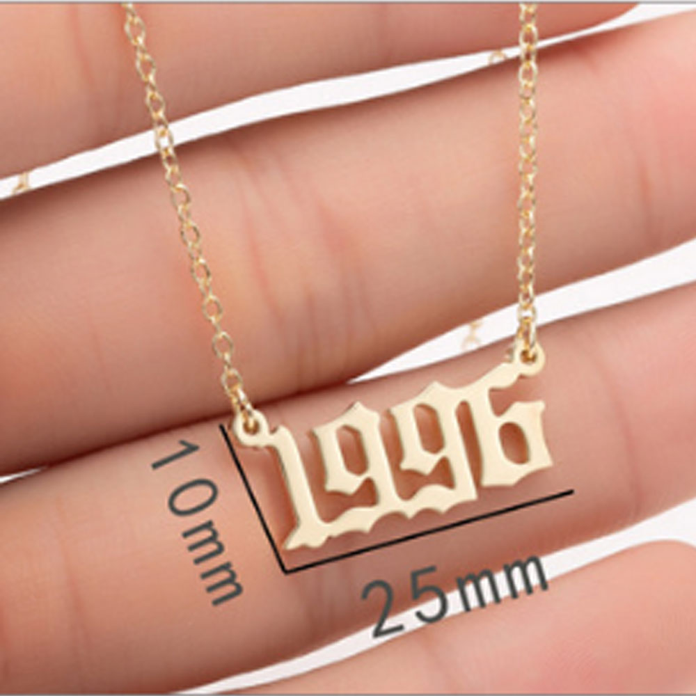 gold plated personalized birth birthday new year number chain necklace stainless steel wholesale