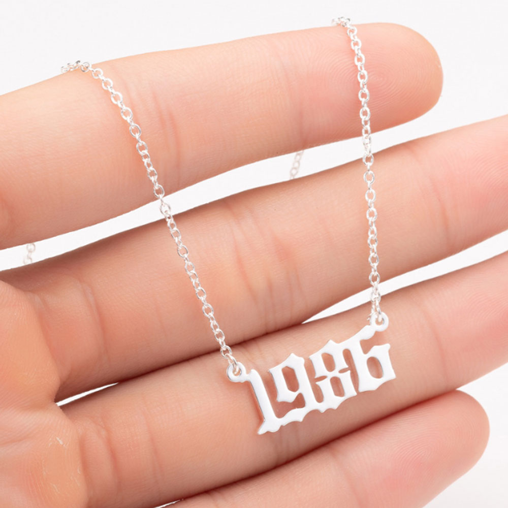 gold plated personalized birth birthday new year number chain necklace stainless steel wholesale