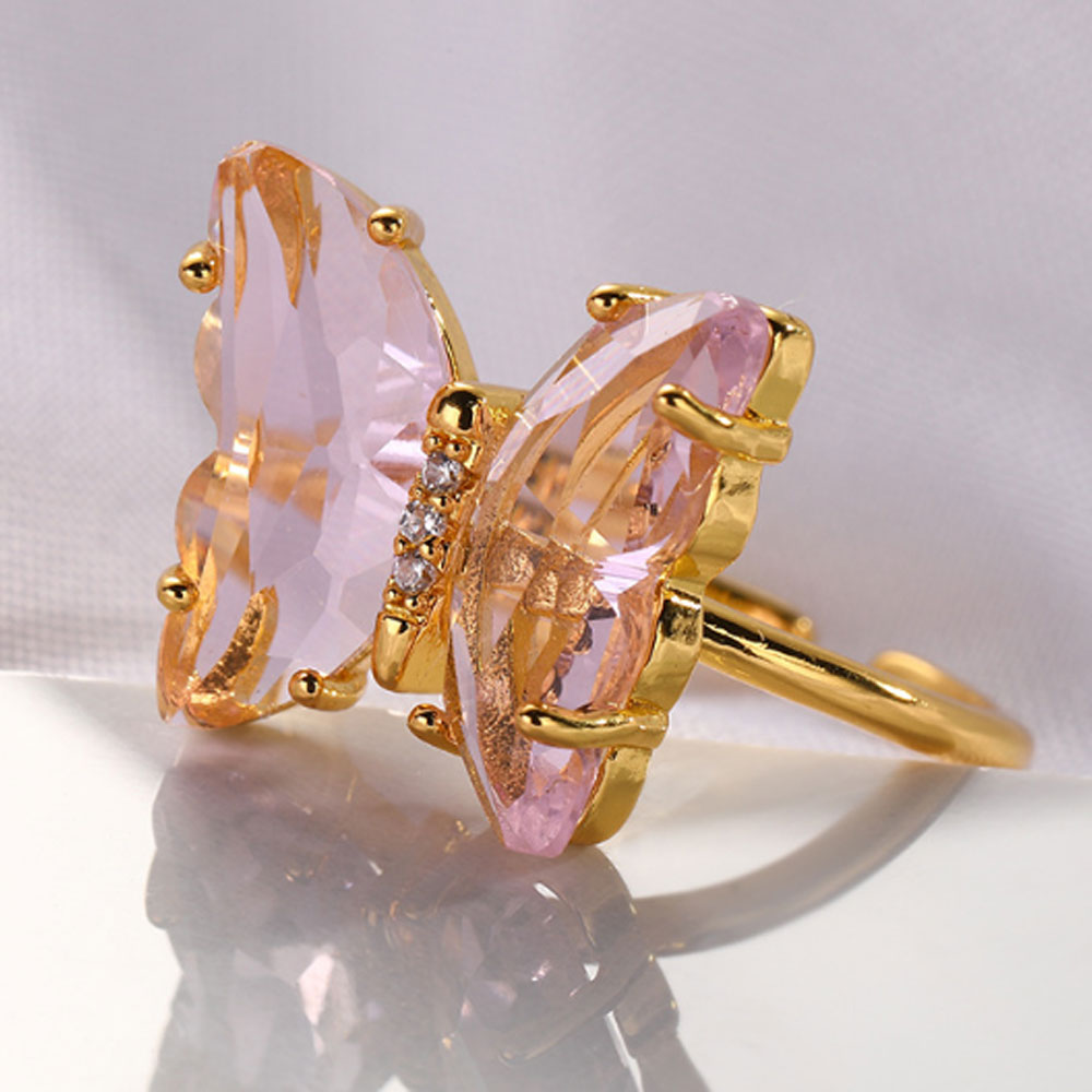 women glass crystal rings jewelry gold plated butterfly finger ring