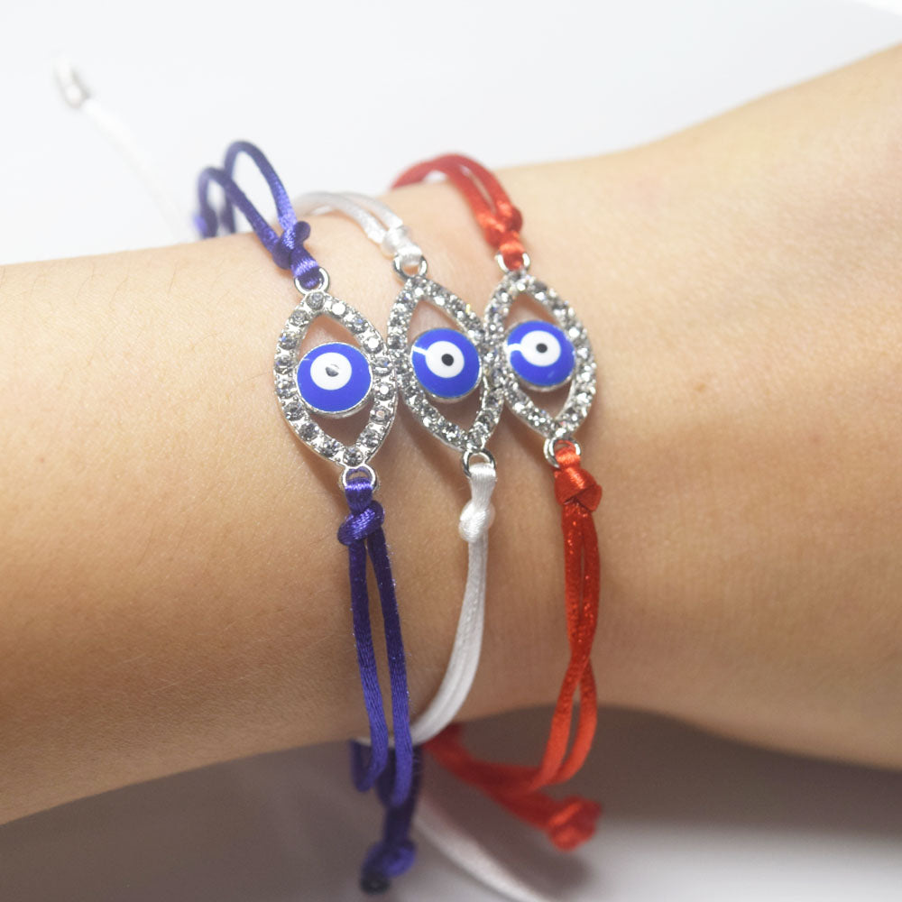 unique red black pink purple blue white string rope cord braid braided glitter cz d-evil eye bracelet jewelry women adjustable