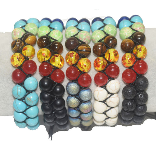 fashion trendy handmade natural tumble set healing 7 chakra stone beads beaded adjustable bracelet jewelry women