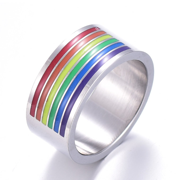 High Quality Titanium stainless steel lgbt gay pride rainbow enameled finger ring jewelry