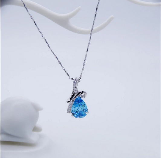 chain with Austria healing blue crystal heart of ocean pendant necklace silver 925 women jewelry