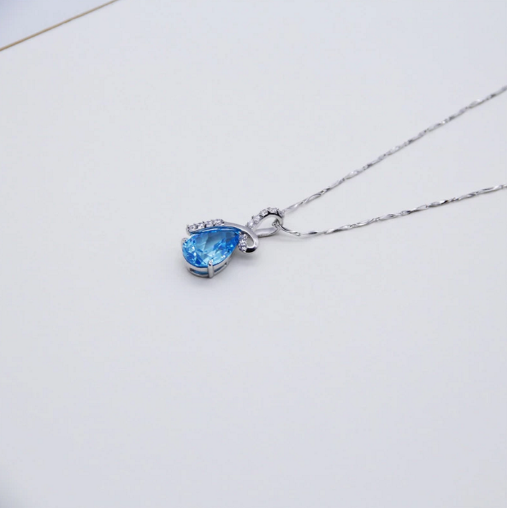 chain with Austria healing blue crystal heart of ocean pendant necklace silver 925 women jewelry