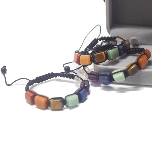 fashion natural 7 chakras gem rectangle stone beads beaded adjustable healing energy yoga bracelet jewelry