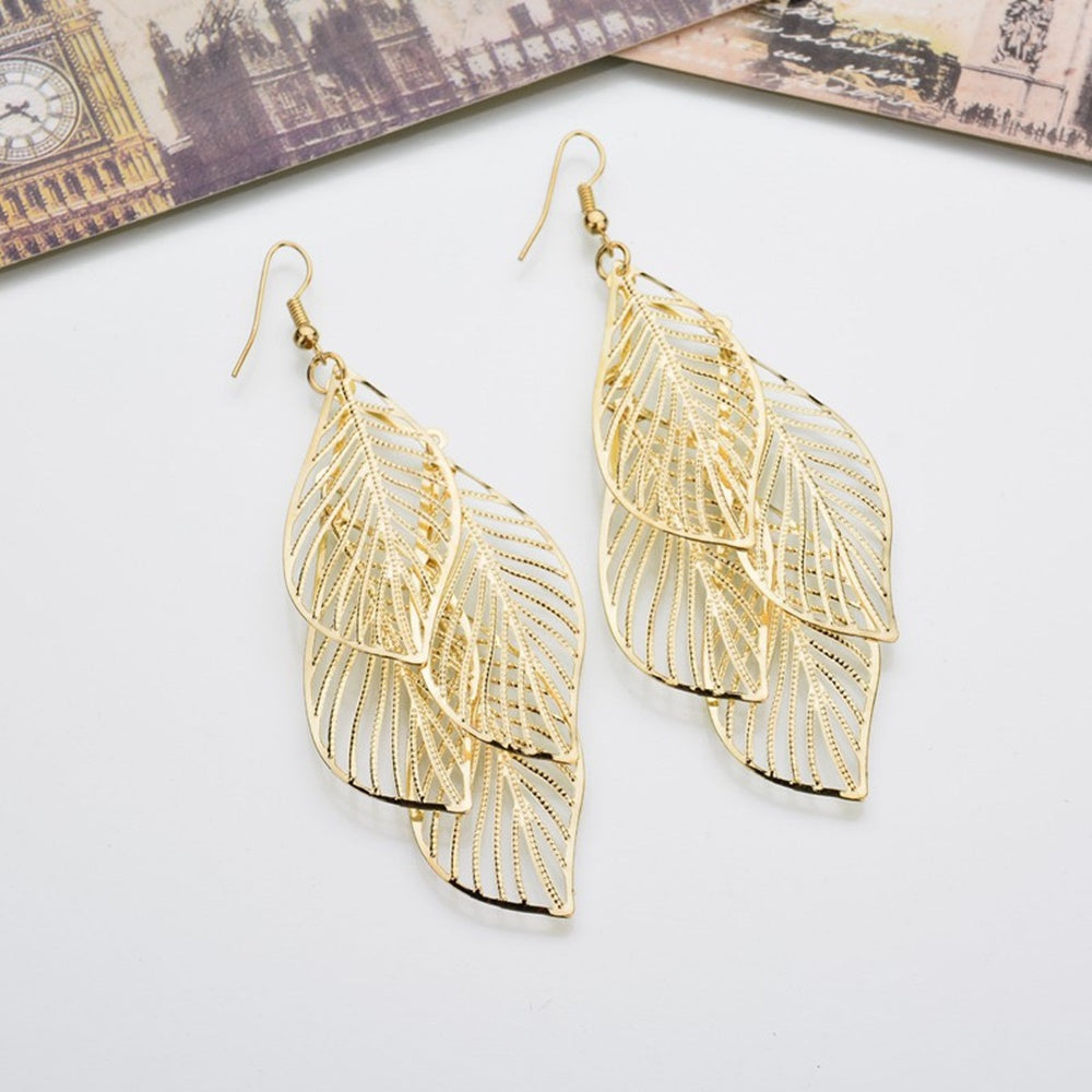 brass alloy long leaf tassel tropical dangle drop earrings women earring jewelry