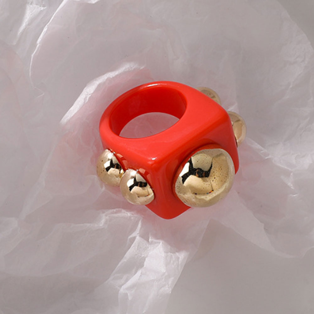 fashion new design resin rings acrylic cute trendy finger rings with ball beads welding finger rings colorful