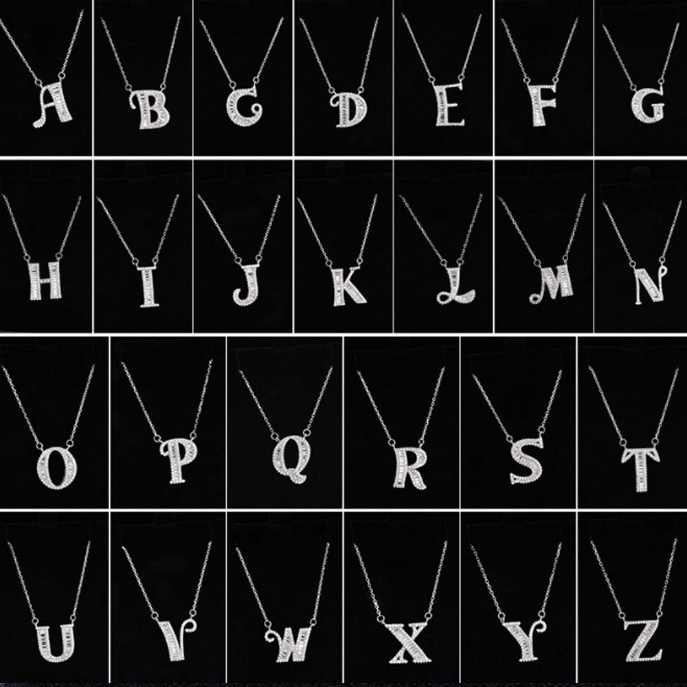 women blinged out hot fashion 925 sterling silver with cubic zircon 26 initial capital letter charm pendant chain necklace jewelry