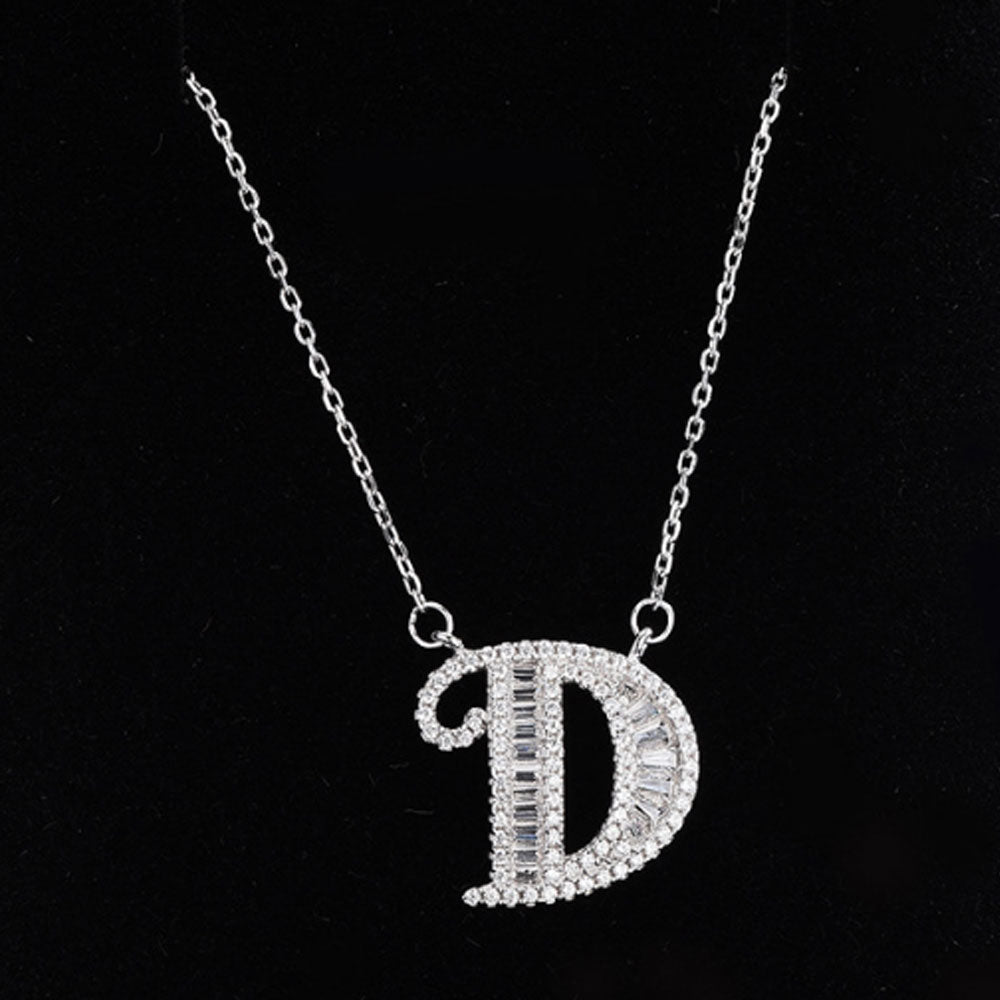 women blinged out hot fashion 925 sterling silver with cubic zircon 26 initial capital letter charm pendant chain necklace jewelry