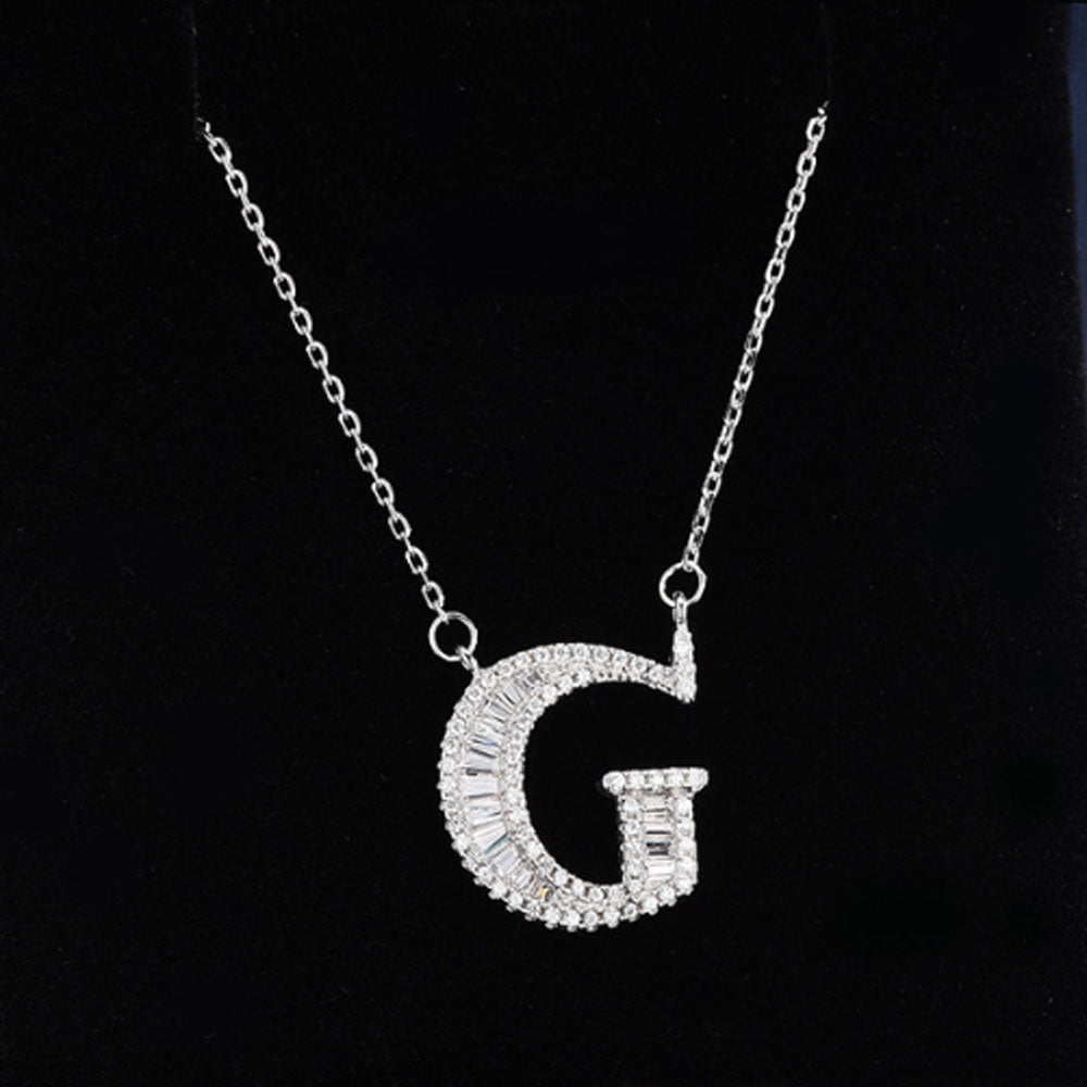 women blinged out hot fashion 925 sterling silver with cubic zircon 26 initial capital letter charm pendant chain necklace jewelry