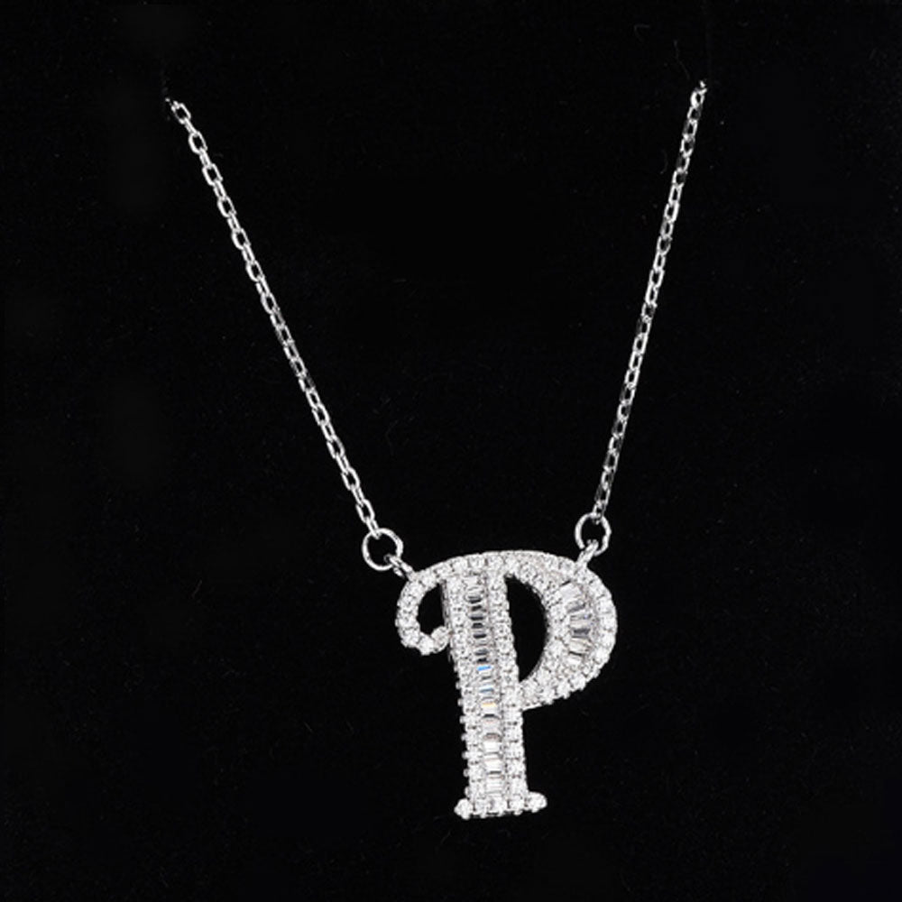 women blinged out hot fashion 925 sterling silver with cubic zircon 26 initial capital letter charm pendant chain necklace jewelry