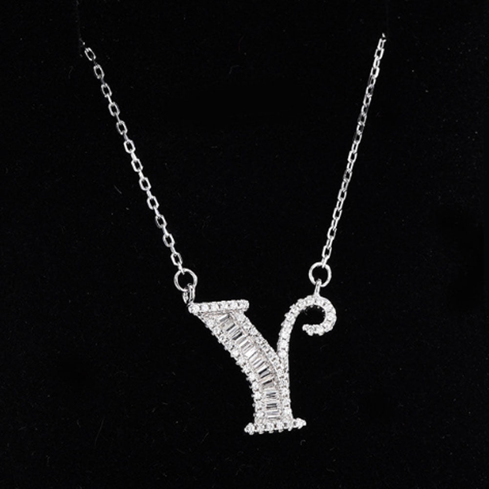 women blinged out hot fashion 925 sterling silver with cubic zircon 26 initial capital letter charm pendant chain necklace jewelry