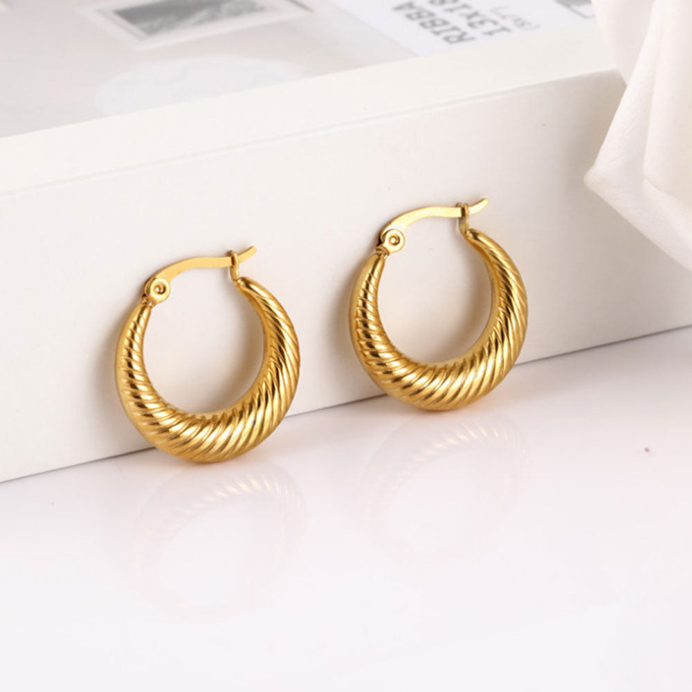 baby girl large thick plain stainless steel chunky crossaint swirl hoop earrings18k gold plated women earring jewelry