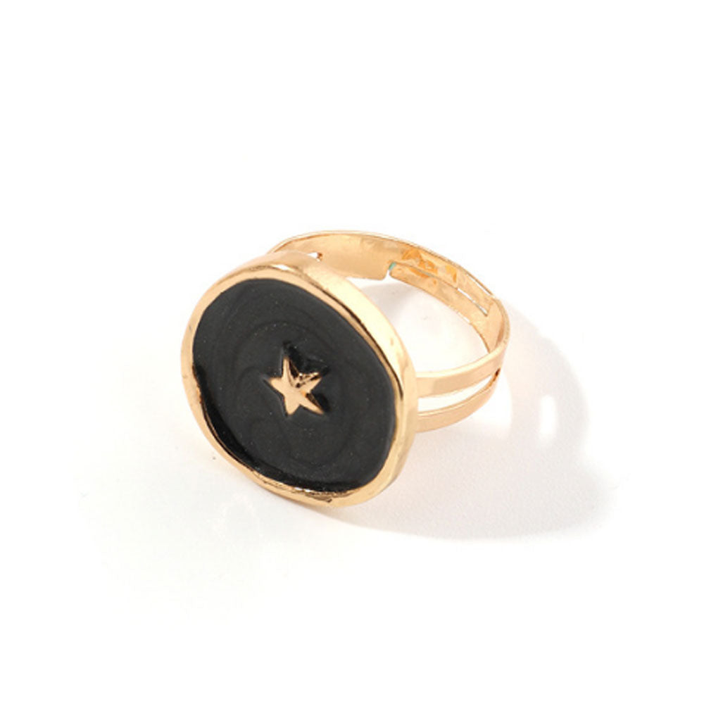 korean alloy gold plated enamel adjustable moon star lightning five pointed heart cock finger rings women jewelry