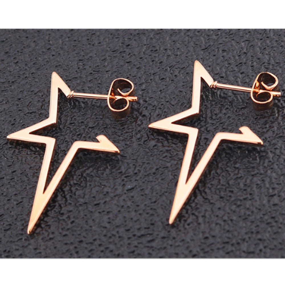Korean fashion rose gold fashion srugical stainless steel earrings dangle half star gold plated long